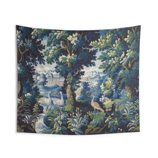 This exquisite wall tapestry features a 17th century French verdure antique design, giving a touch of elegance and sophistication to any room. 