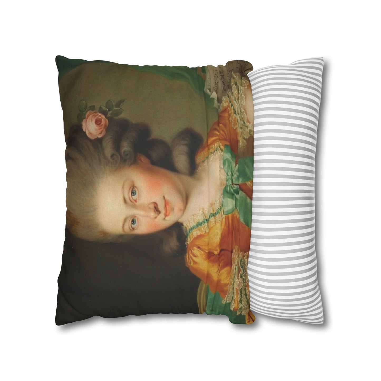 Elegant square pillowcase featuring an 18th-century portrait of a refined lady, perfect for classical home decor. 