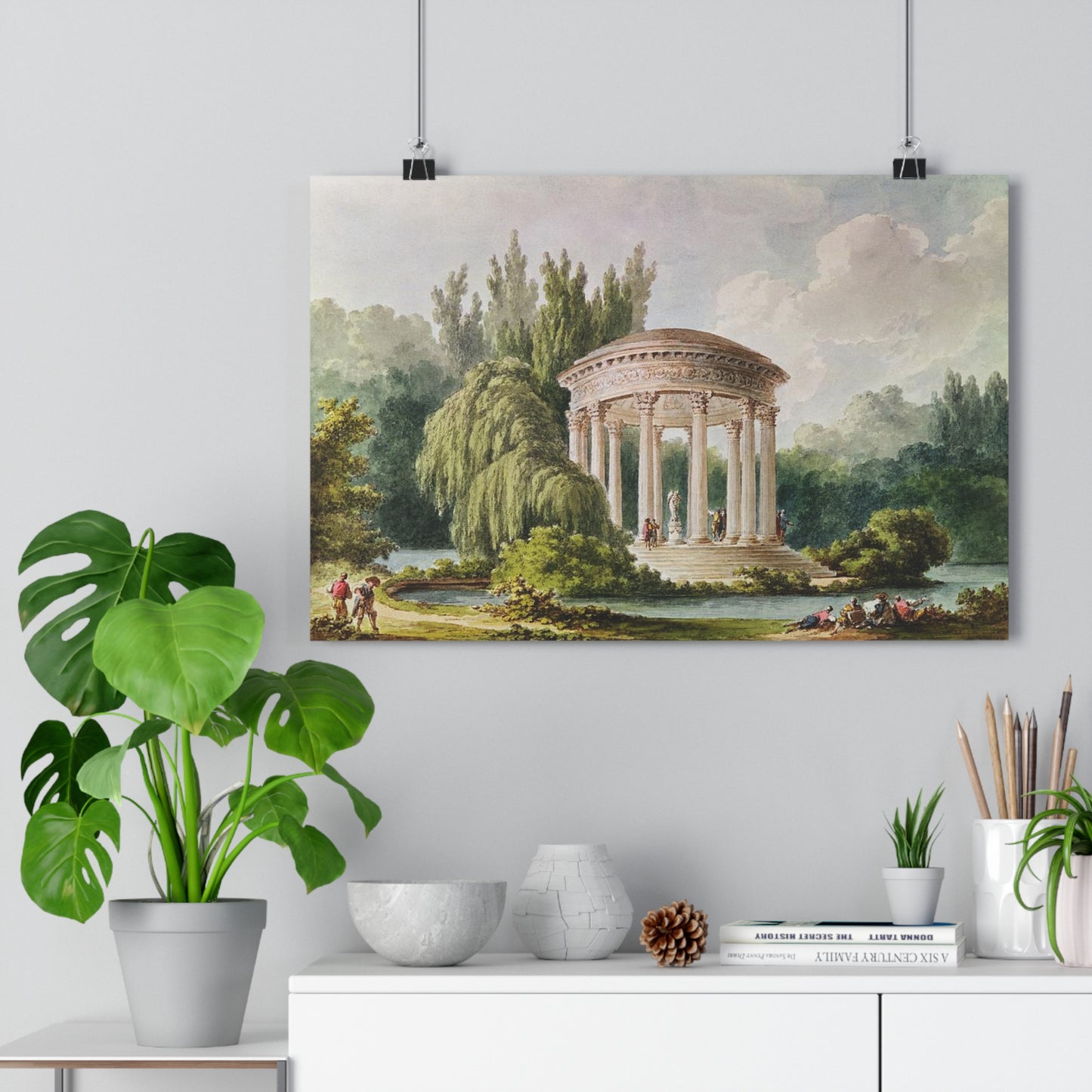 Transport yourself to the beauty of Marie Antoinette's private chateau with this exquisite 18th century watercolor fine art print "Views of the Temple of Love" in the gardens of the Petit Trianon in Versailles.