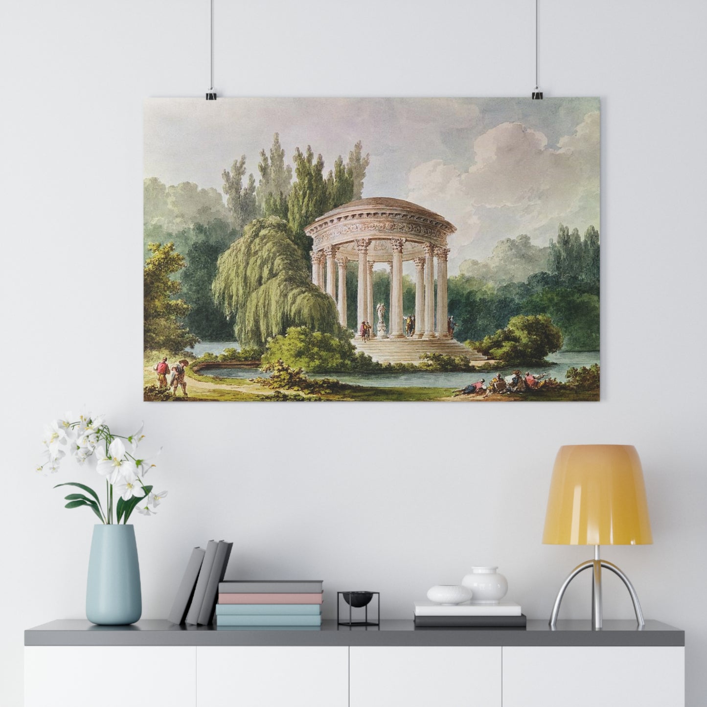 Transport yourself to the beauty of Marie Antoinette's private chateau with this exquisite 18th century watercolor fine art print "Views of the Temple of Love" in the gardens of the Petit Trianon in Versailles.