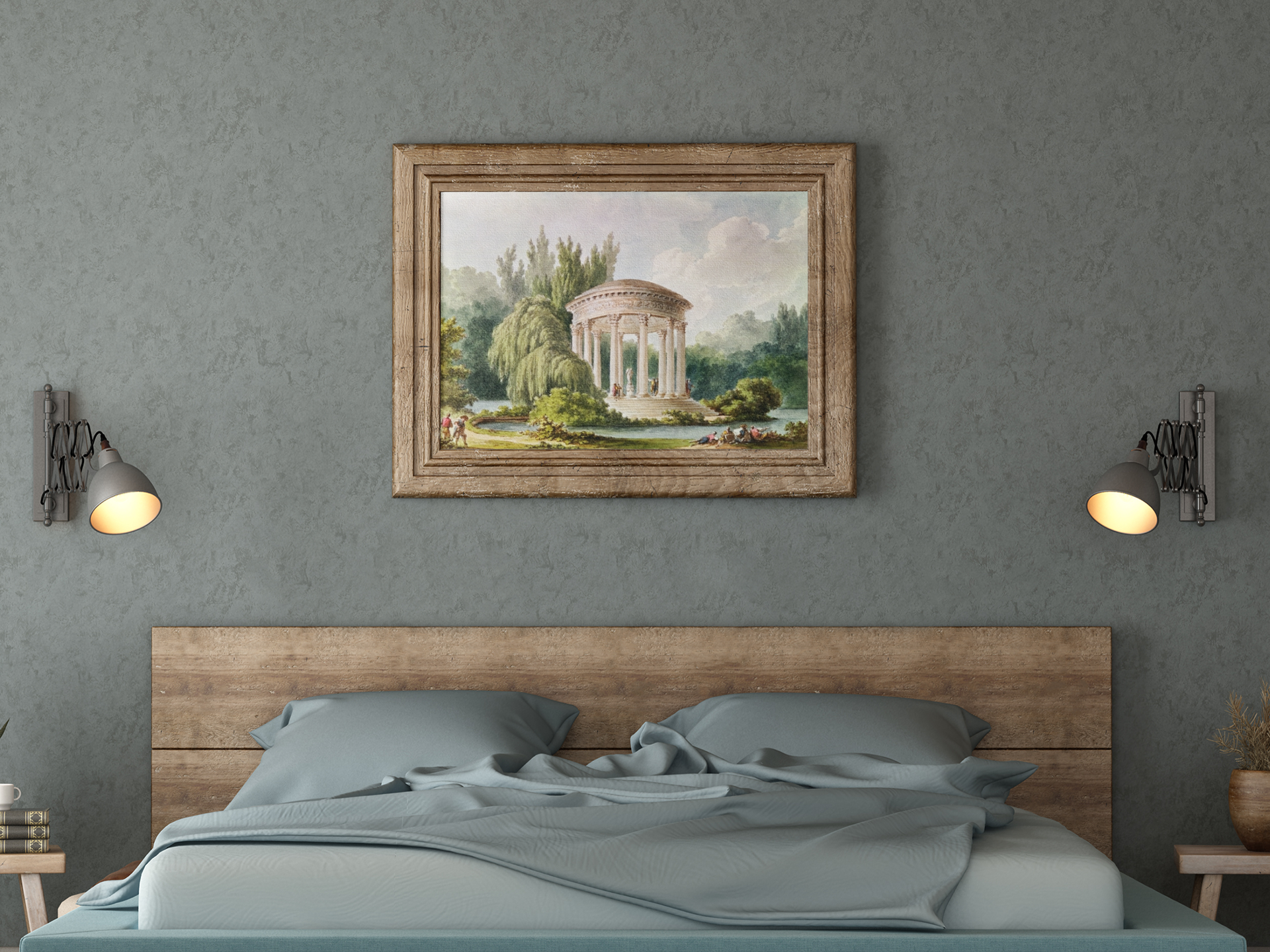 Transport yourself to the beauty of Marie Antoinette's private chateau with this exquisite 18th century watercolor fine art print "Views of the Temple of Love" in the gardens of the Petit Trianon in Versailles.