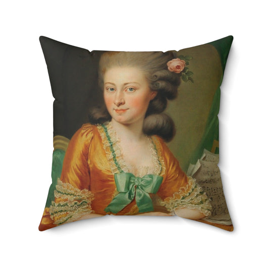 A luxurious pillow featuring an 18th-century painting, adding a touch of vintage elegance to your living space.