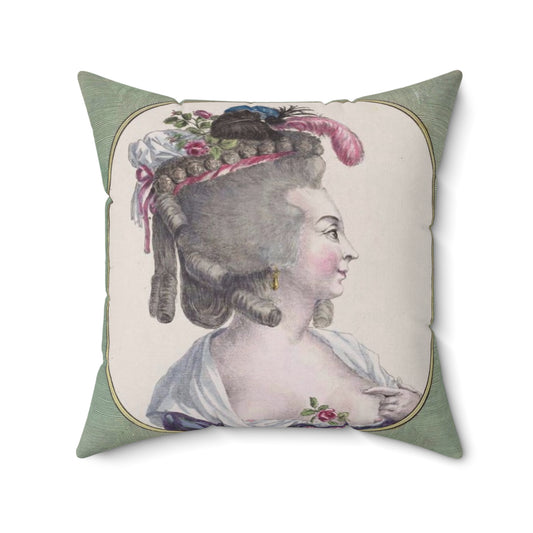 Add a touch of vintage French Rococo elegance to your home decor with our new pillow featuring an 18th-century hairstyle fashion illustration. 