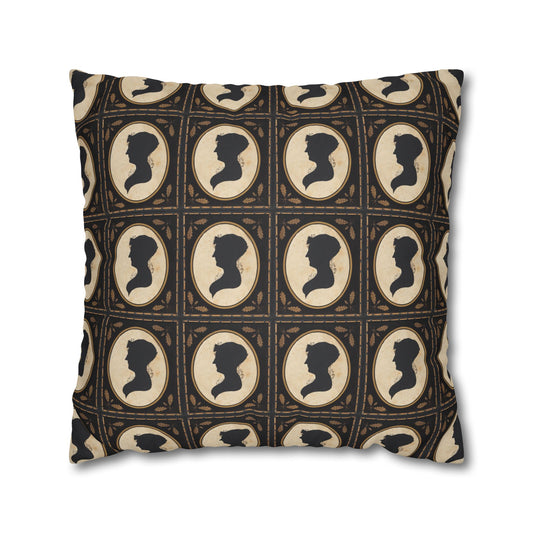 Add a touch of Victorian elegance to your living space with this faux suede pillowcase featuring a silhouette portrait design.