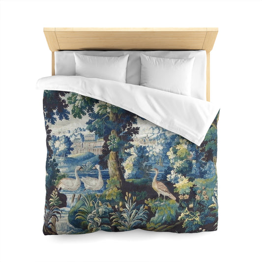 Elevate your bedroom decor with this Microfiber Duvet Cover featuring a 17th-century French verdure Aubusson tapestry. 