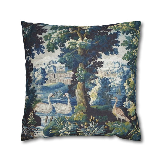 Add a touch of artistry to your home decor with this pillowcase featuring a 17th century verdure Aubusson tapestry design