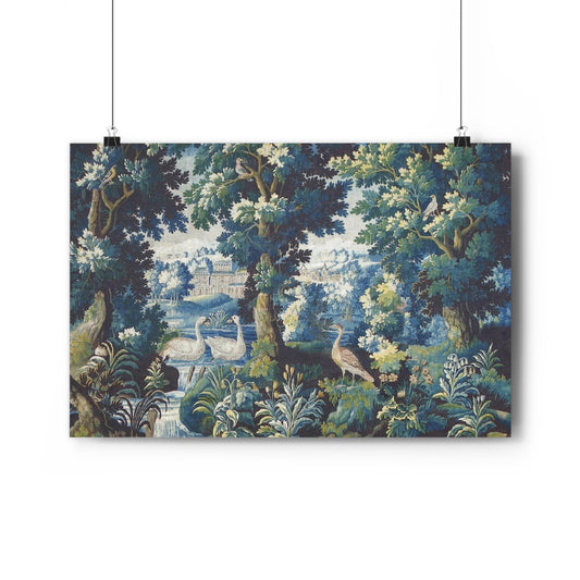 Elevate your space with a fine art print featuring a 17th century French Verdure Aubusson tapestry. This print exudes elegance and sophistication, perfect for art enthusiasts and interior decor aficionados.