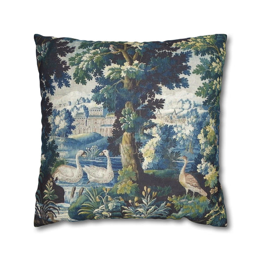 Add a touch of artistry to your home decor with this pillowcase featuring a 17th century verdure Aubusson tapestry design