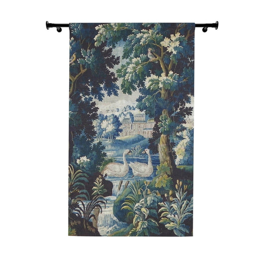 Bring a touch of 17th-century French elegance into your home with these window curtains featuring a verdure Aubusson tapestry design. Perfect for those who appreciate classic and timeless decor, these blackout curtains will not only block out light but also add a sophisticated touch to any room.