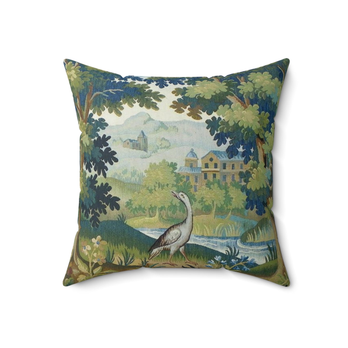 Transport yourself to a serene 19th-century French garden with this stunning Verdure Aubusson Tapestry Pillow Cushion inspired by 19th-century design.