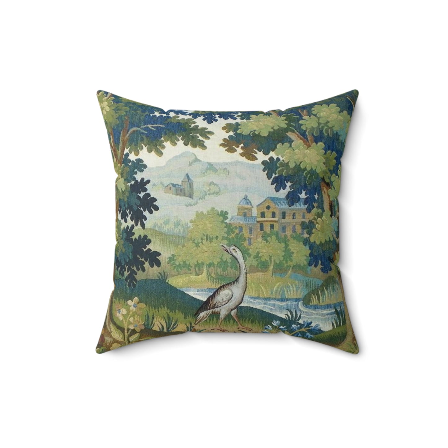 Transport yourself to a serene 19th-century French garden with this stunning Verdure Aubusson Tapestry Pillow Cushion inspired by 19th-century design.