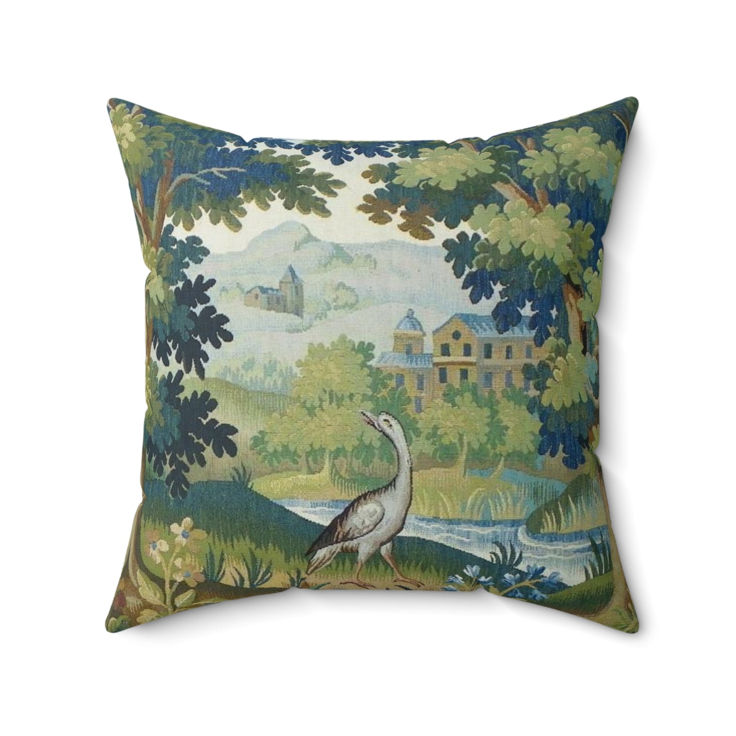 Transport yourself to a serene 19th-century French garden with this stunning Verdure Aubusson Tapestry Pillow Cushion inspired by 19th-century design.