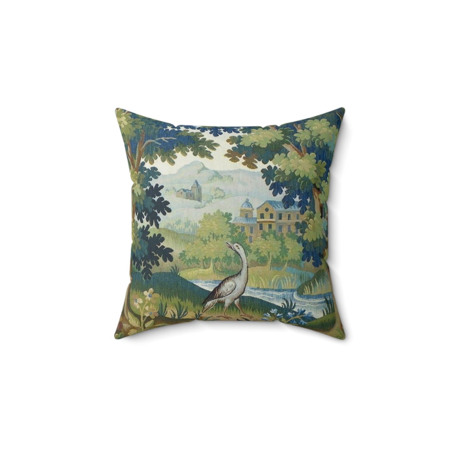 Transport yourself to a serene 19th-century French garden with this stunning Verdure Aubusson Tapestry Pillow Cushion inspired by 19th-century design.