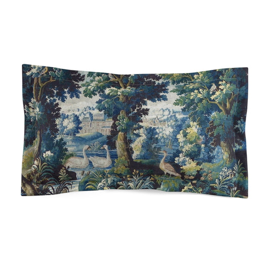 Elevate your bedding with this microfiber Pillow Sham featuring a 17th century French verdure Aubusson tapestry design. Perfect for those who appreciate vintage French aesthetics and would like to add a touch of history to their bedroom decor. 