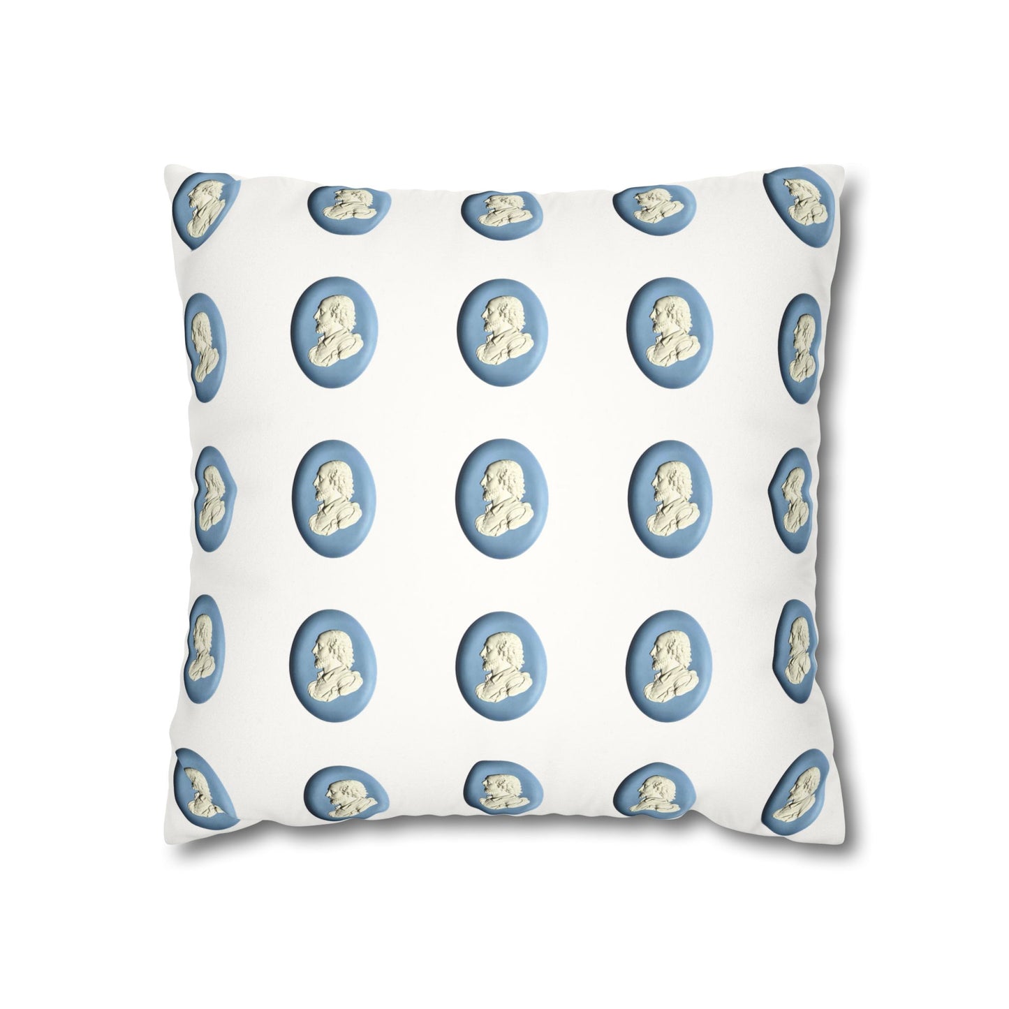 Wedgwood-inspired pillow featuring an 18th century jasperware plaque of William Shakespeare. This elegant and literary pillowcase adds a touch of classic sophistication to your home decor.