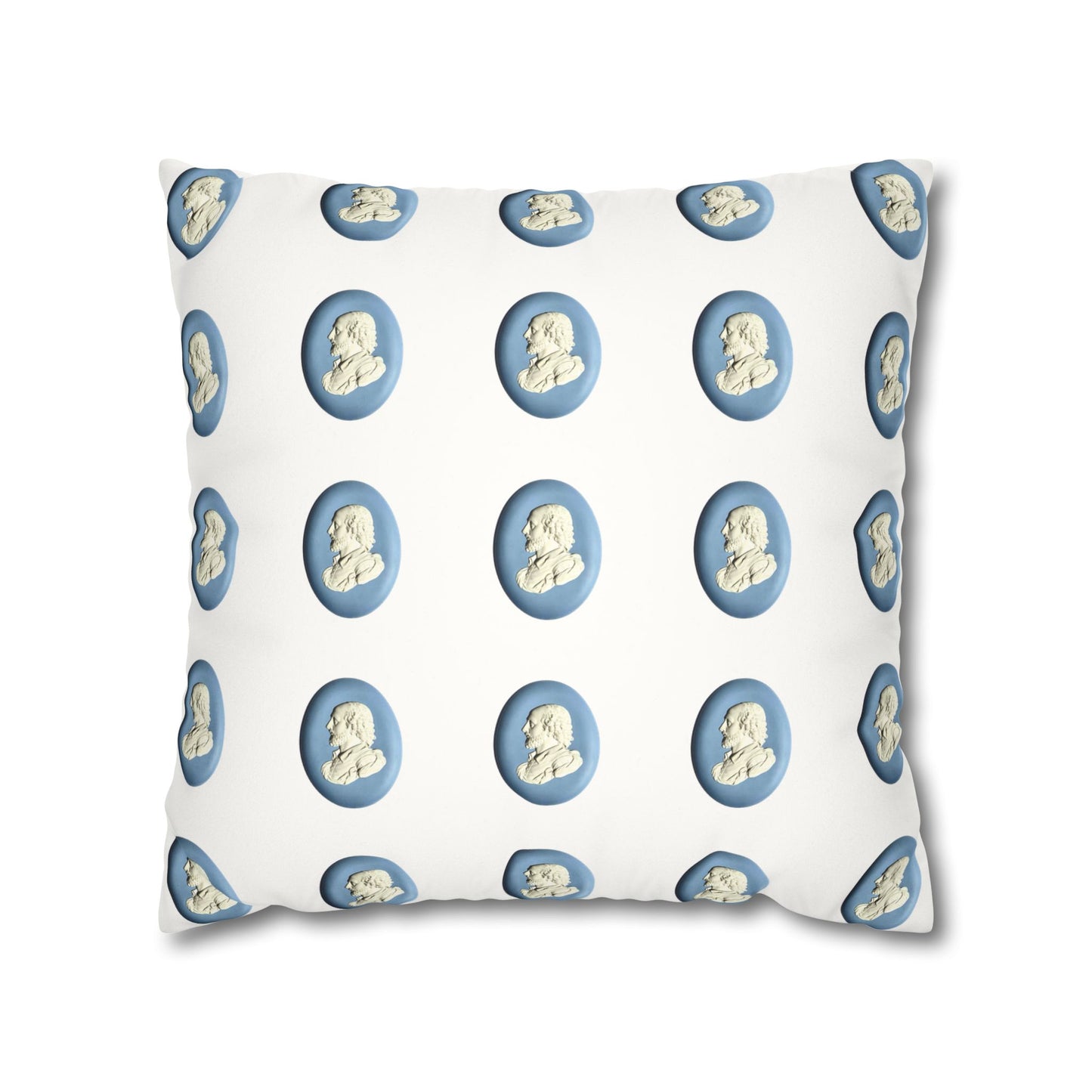 Wedgwood-inspired pillow featuring an 18th century jasperware plaque of William Shakespeare. This elegant and literary pillowcase adds a touch of classic sophistication to your home decor.