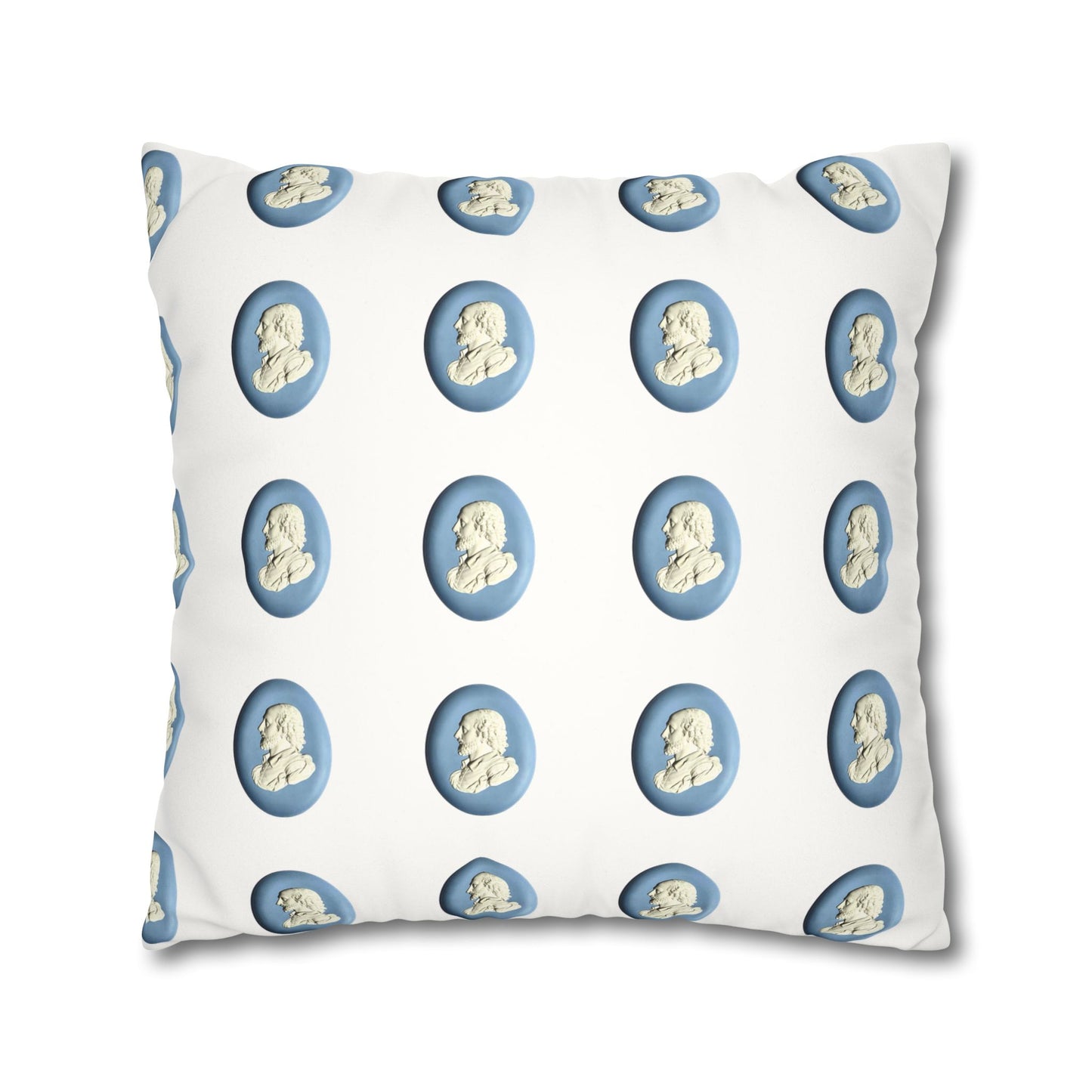 Wedgwood-inspired pillow featuring an 18th century jasperware plaque of William Shakespeare. This elegant and literary pillowcase adds a touch of classic sophistication to your home decor.