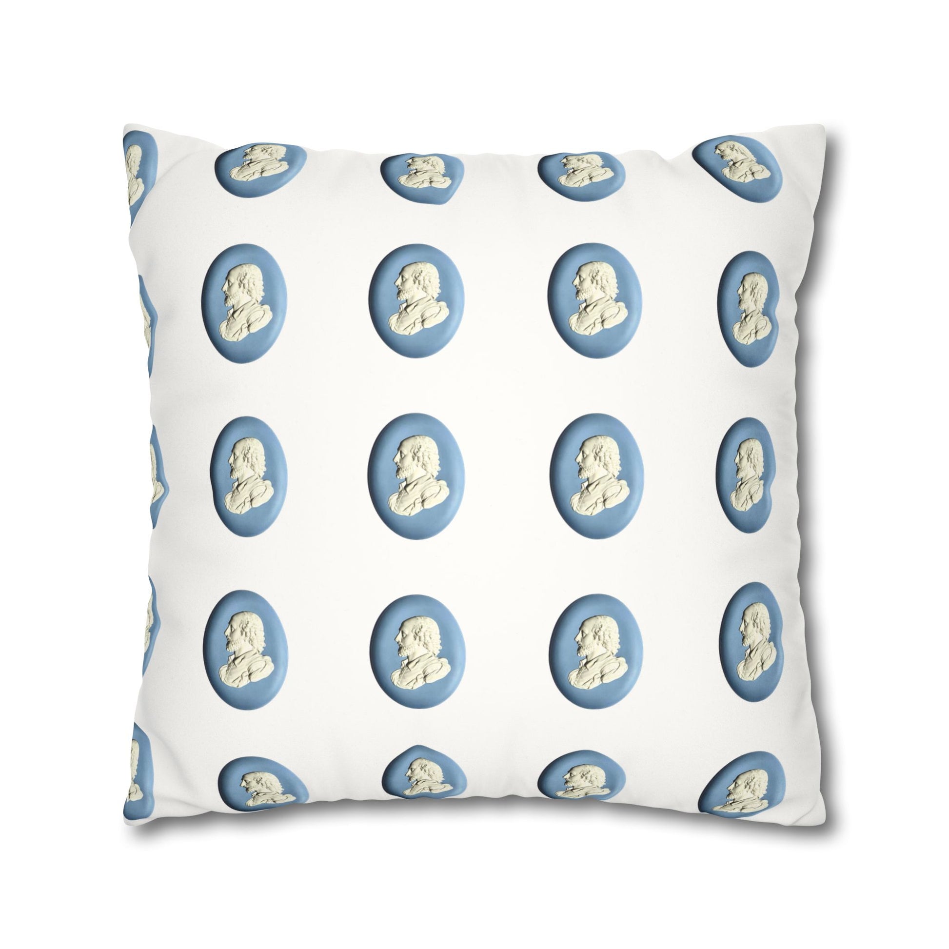 Wedgwood-inspired pillow featuring an 18th century jasperware plaque of William Shakespeare. This elegant and literary pillowcase adds a touch of classic sophistication to your home decor.