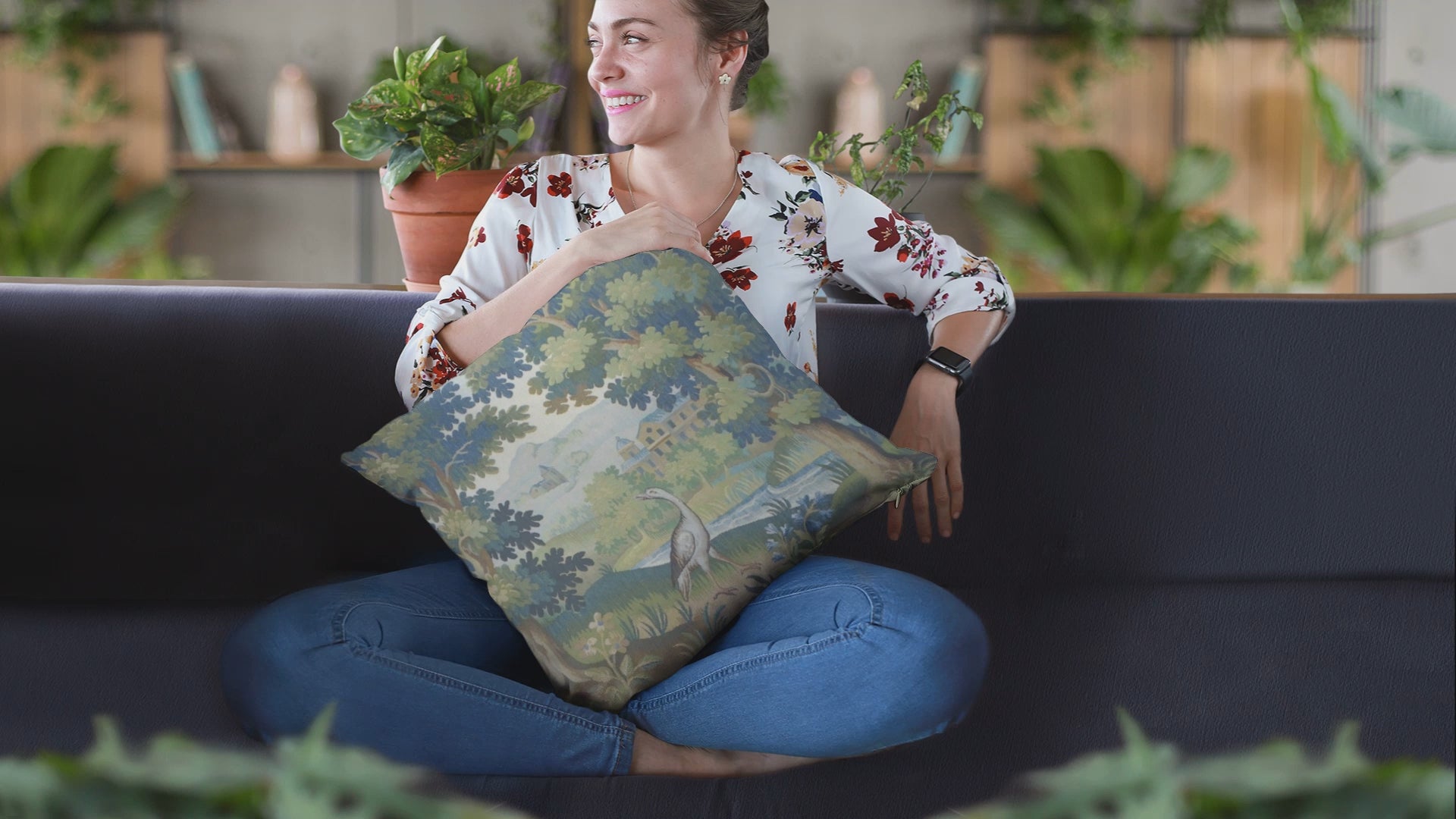 Transport yourself to a serene 19th-century French garden with this stunning Verdure Aubusson Tapestry Pillow Cushion inspired by 19th-century design.