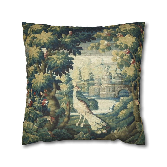 This unique pillowcase features an 18th-century French verdure Aubusson tapestry design, giving a vintage and elegant vibe to any living space. Perfect for those who appreciate historical art and want to add a touch of luxury to their home decor. 